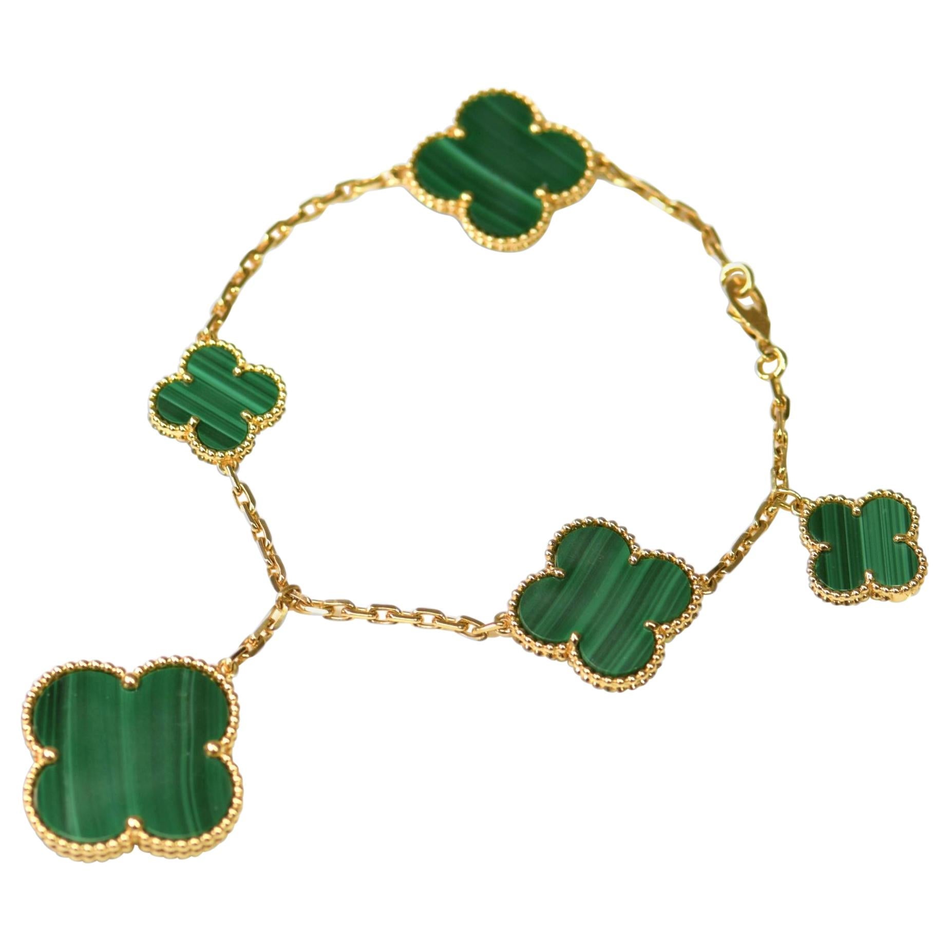 ¡®Jewelicorn¡¯MAGIC CLOVER MALACHITE GOLD BRACELET 5 MOTIFS