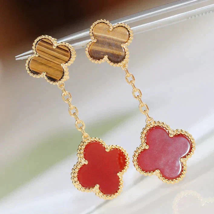 ¡®Jewelicorn¡¯CLOVER  2 MOTIF  TIGER EYE CARNELIAN EARRINGS