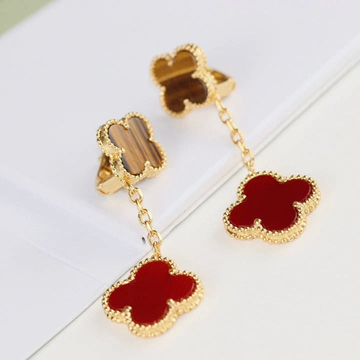 ¡®Jewelicorn¡¯CLOVER  2 MOTIF  TIGER EYE CARNELIAN EARRINGS
