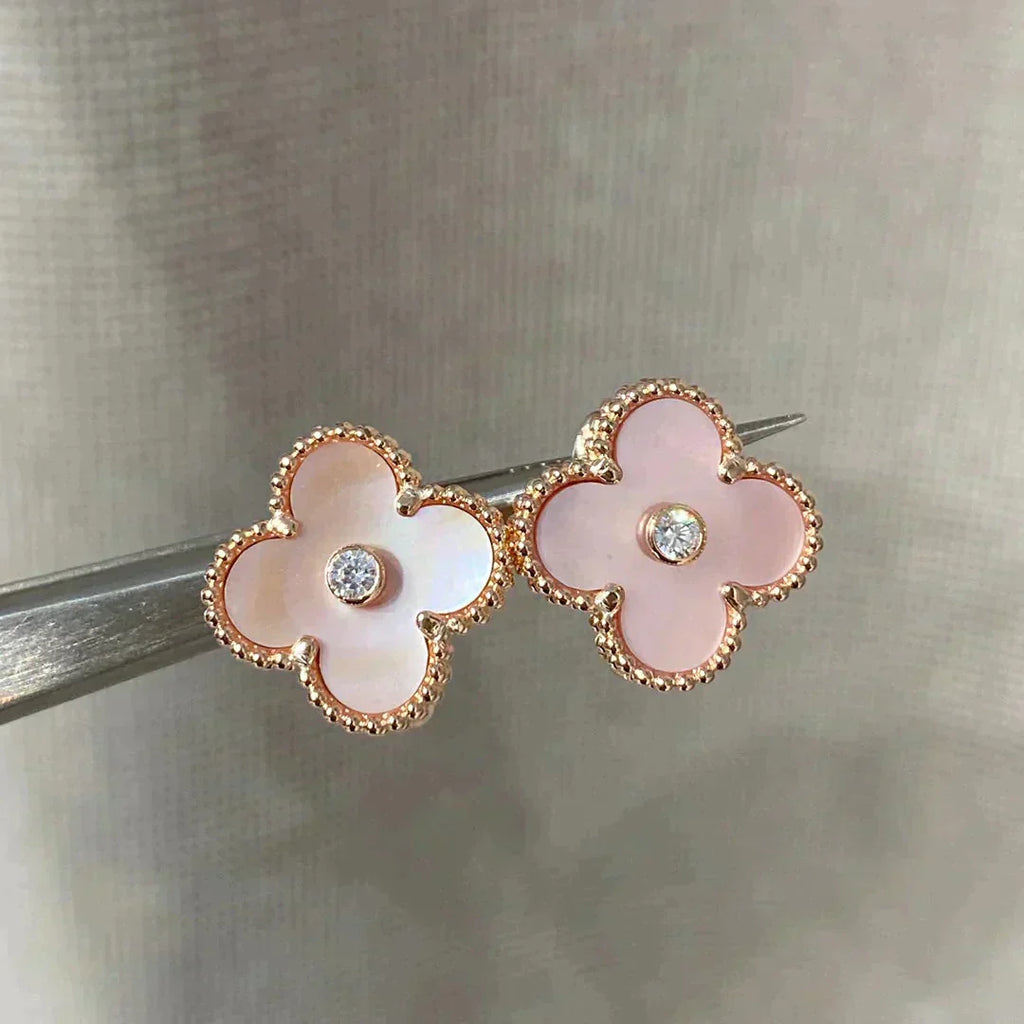 ¡®Jewelicorn¡¯CLOVER MEDIUM 1 MOTIFS  PINK MOP DIAMOND EARRINGS