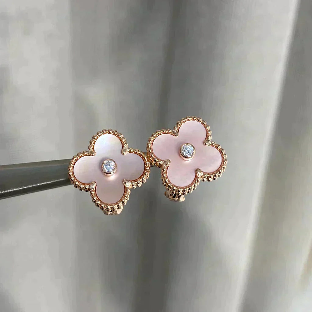 ¡®Jewelicorn¡¯CLOVER MEDIUM 1 MOTIFS  PINK MOP DIAMOND EARRINGS
