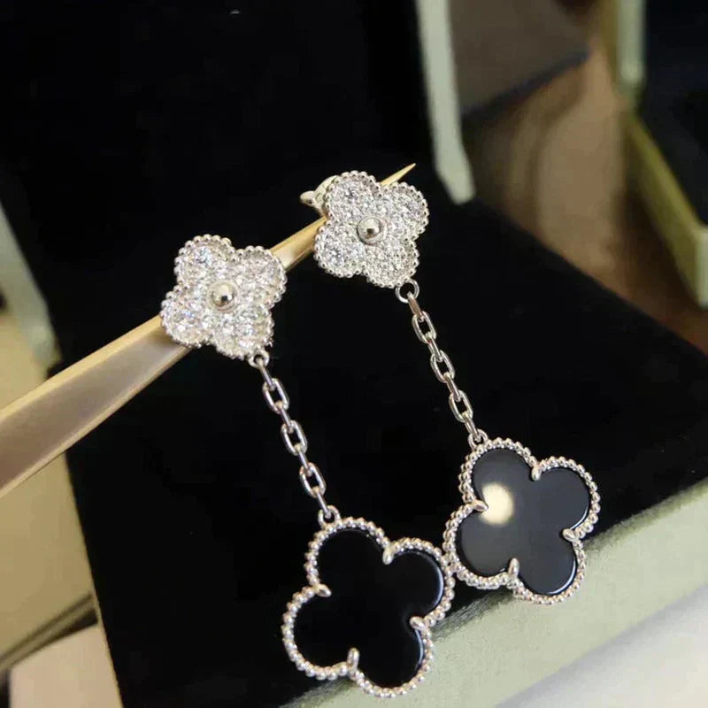 ¡®Jewelicorn¡¯CLOVER 2 MOTIFS  DIAMOND ONYX EARRINGS SILVER