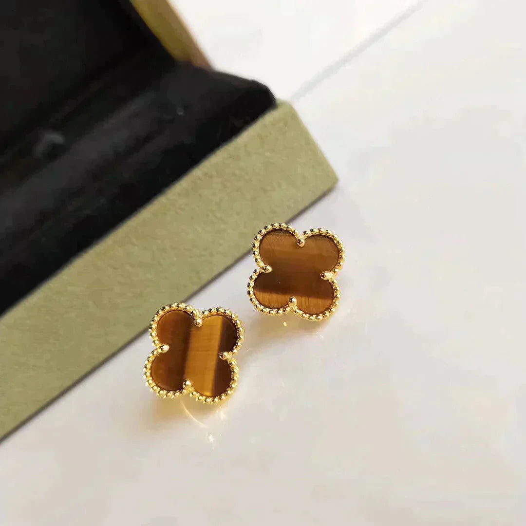 ¡®Jewelicorn¡¯CLOVER MEDIUM 1 MOTIFS TIGER EYE EARRINGS