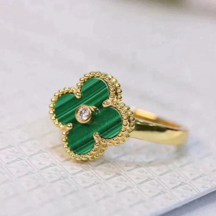 ¡®Jewelicorn¡¯CLOVER MALACHITE RING GOLD DIAMOND