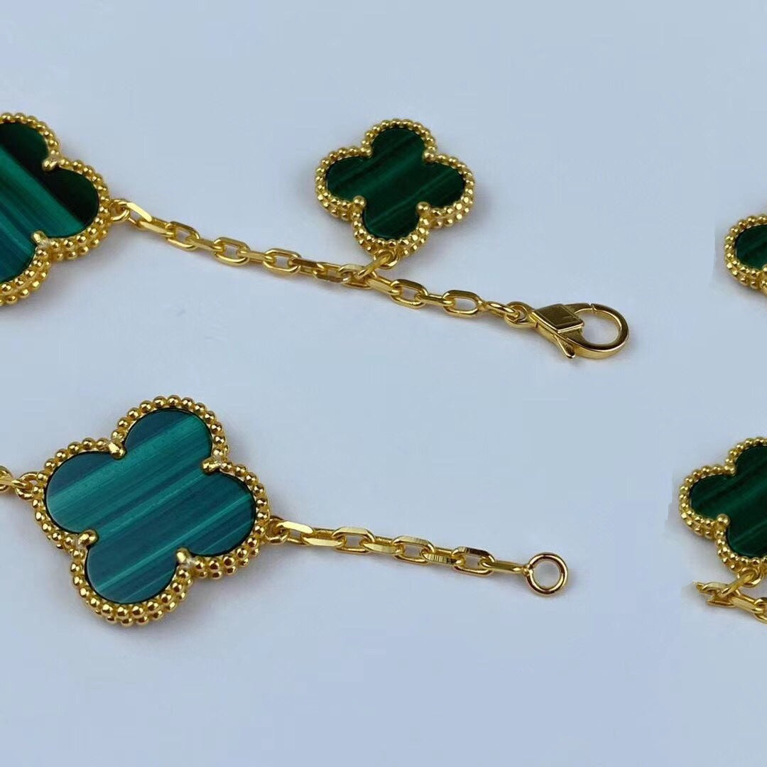 ¡®Jewelicorn¡¯MAGIC CLOVER MALACHITE GOLD BRACELET 5 MOTIFS