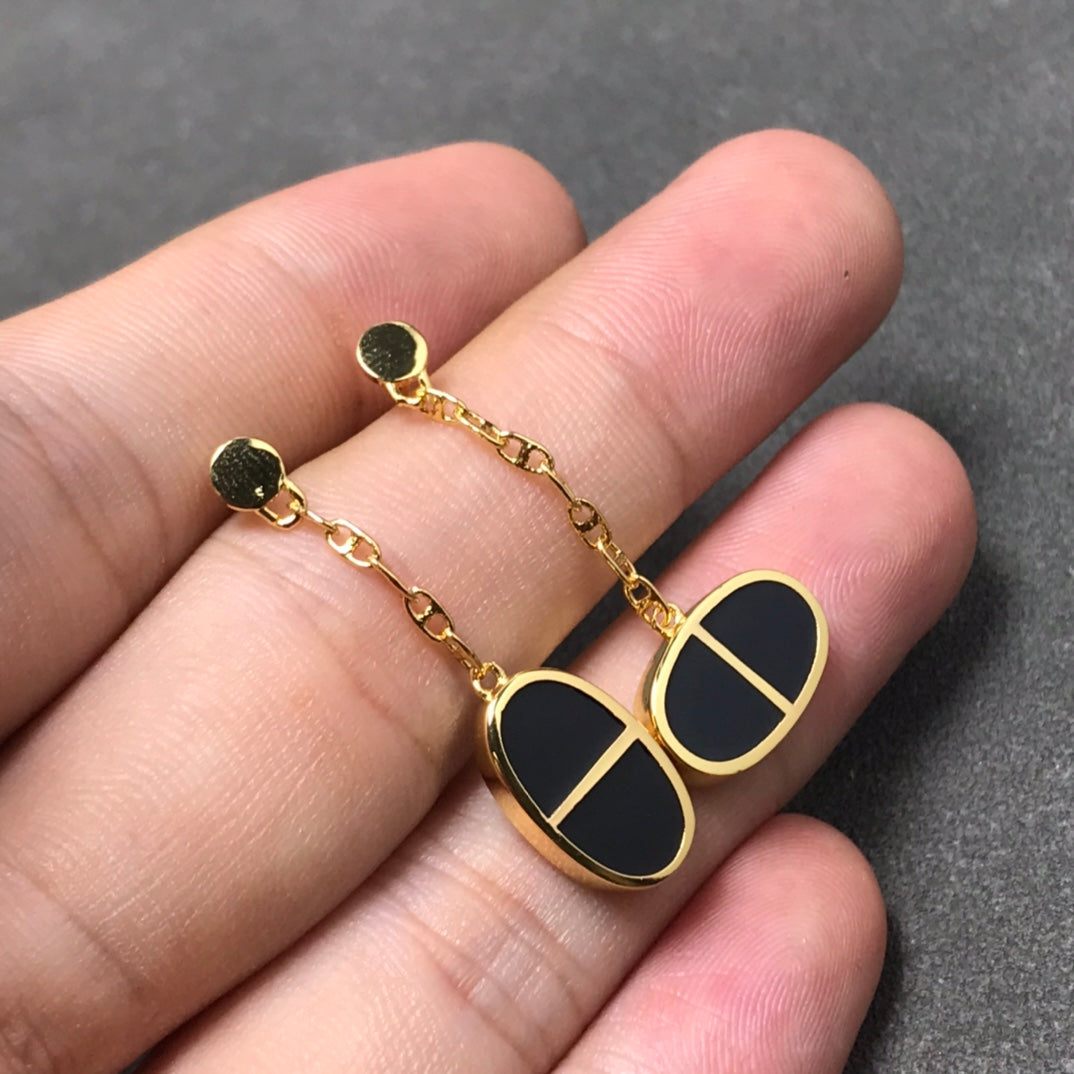 ¡®Jewelicorn¡¯CHAINE VERSO BLACK CERAMIC SILVER EARRINGS