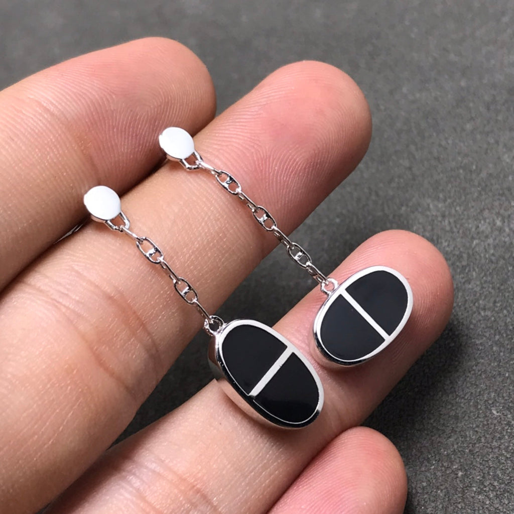 ¡®Jewelicorn¡¯CHAINE VERSO BLACK CERAMIC SILVER EARRINGS