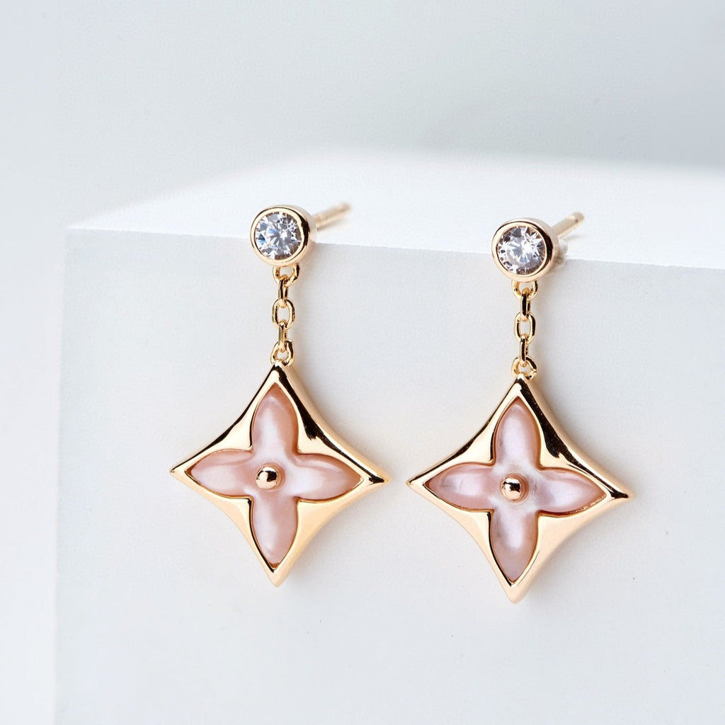 ¡®Jewelicorn¡¯DOUBLE STAR PINK GOLD MOP DROP EARRINGS