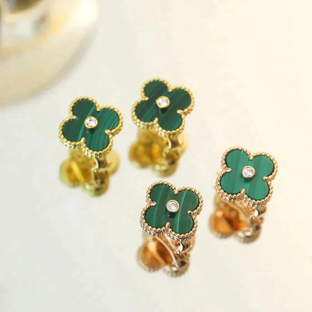 ¡®Jewelicorn¡¯CLOVER MEDIUM 1 MOTIFS MALACHITE DIAMOND EARRINGS