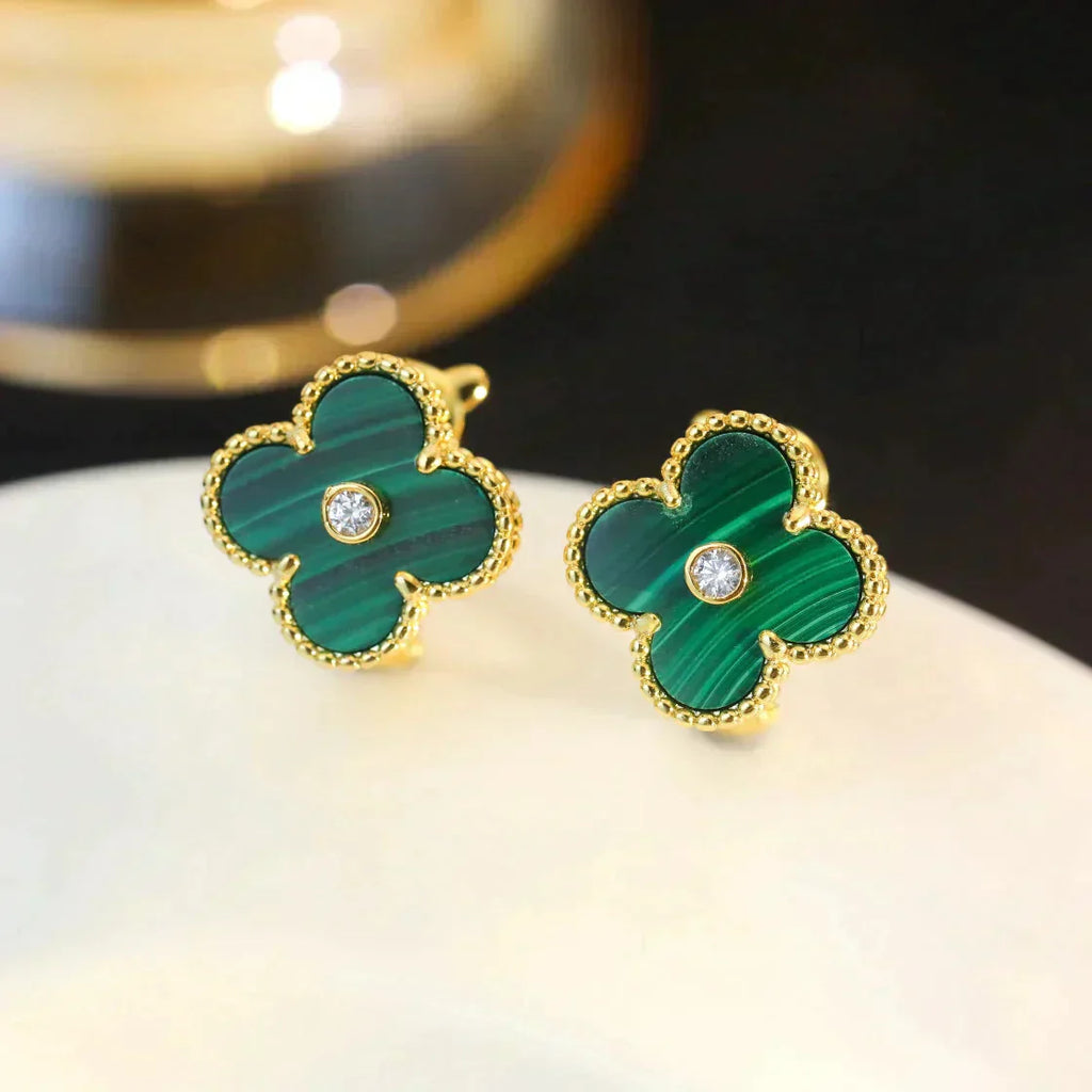 ¡®Jewelicorn¡¯CLOVER MEDIUM 1 MOTIFS MALACHITE DIAMOND EARRINGS