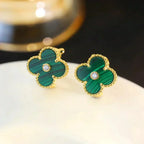¡®Jewelicorn¡¯CLOVER MEDIUM 1 MOTIFS MALACHITE DIAMOND EARRINGS