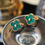 ¡®Jewelicorn¡¯CLOVER MEDIUM 1 MOTIFS MALACHITE DIAMOND EARRINGS