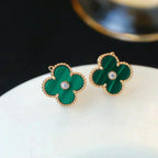 ¡®Jewelicorn¡¯CLOVER MEDIUM 1 MOTIFS MALACHITE DIAMOND EARRINGS