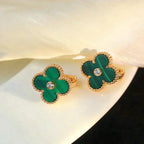 ¡®Jewelicorn¡¯CLOVER MEDIUM 1 MOTIFS MALACHITE DIAMOND EARRINGS