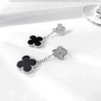 ¡®Jewelicorn¡¯CLOVER 2 MOTIFS  DIAMOND ONYX EARRINGS SILVER