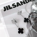 ¡®Jewelicorn¡¯CLOVER 2 MOTIFS  DIAMOND ONYX EARRINGS SILVER