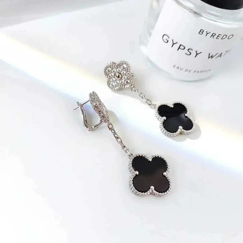 ¡®Jewelicorn¡¯CLOVER 2 MOTIFS  DIAMOND ONYX EARRINGS SILVER