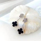 ¡®Jewelicorn¡¯CLOVER 2 MOTIFS  DIAMOND ONYX EARRINGS SILVER