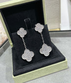 ¡®Jewelicorn¡¯CLOVER 2 MOTIFS DIAMOND PAVED SILVER EARRINGS