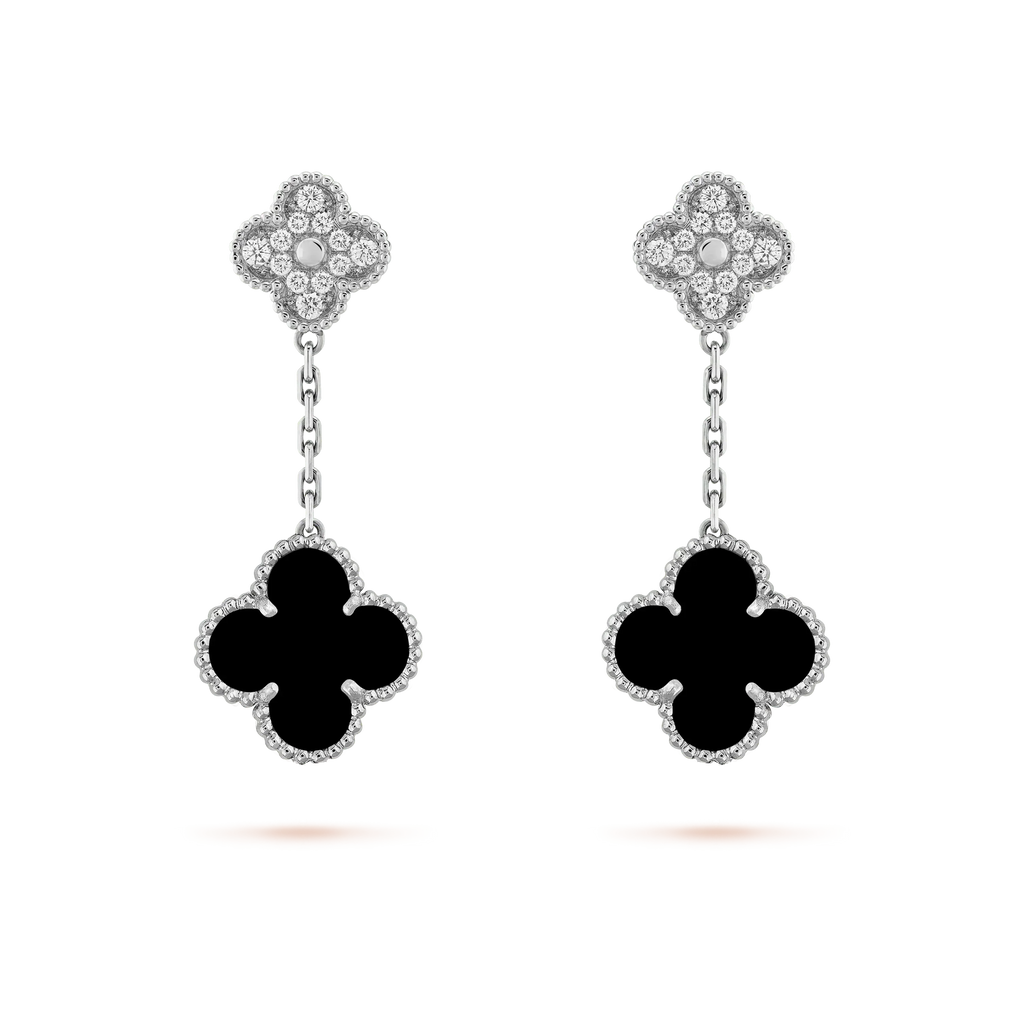 ¡®Jewelicorn¡¯CLOVER 2 MOTIFS  DIAMOND ONYX EARRINGS SILVER