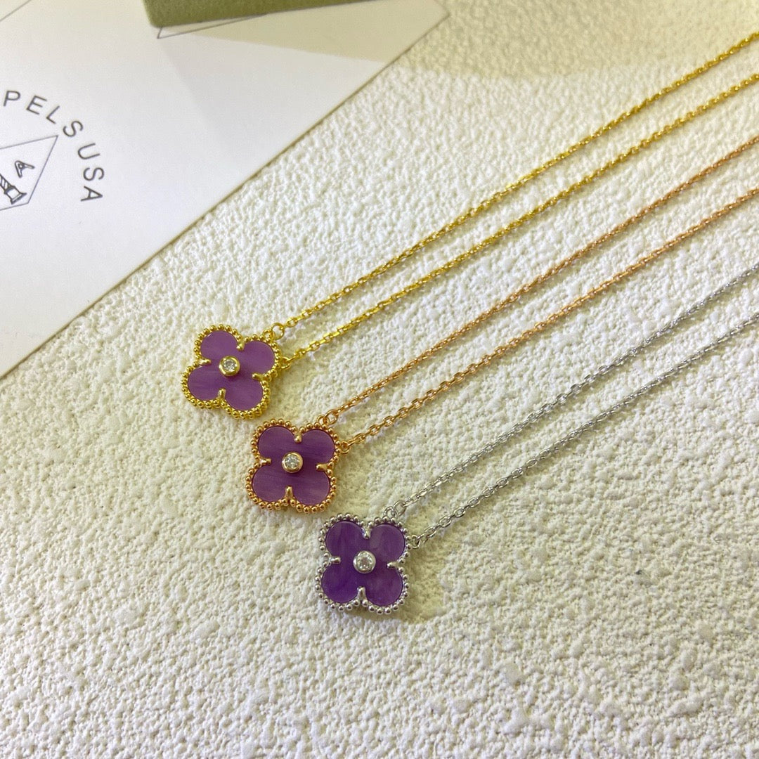 ¡®Jewelicorn¡¯CLOVER 15MM DIAMOND  PURPLE VIOLET NECKLACE