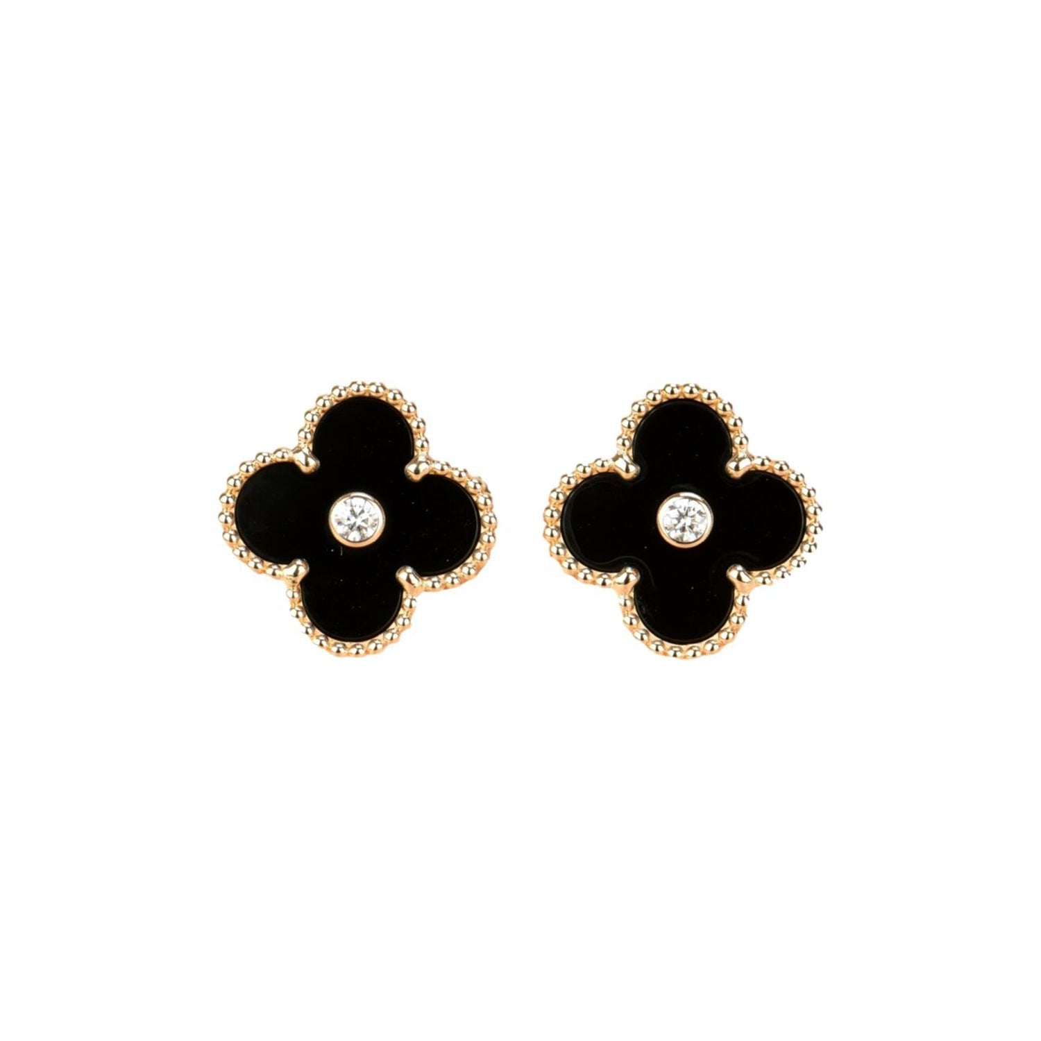 ¡®Jewelicorn¡¯CLOVER MEDIUM 1 MOTIFS ONYX DIAMOND EARRINGS