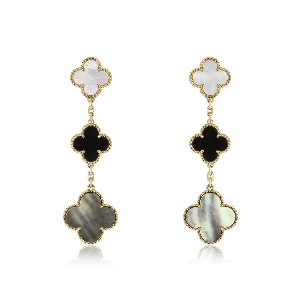 ¡®Jewelicorn¡¯CLOVER EARRINGS GOLD ONYX MOP 3 MOTIF